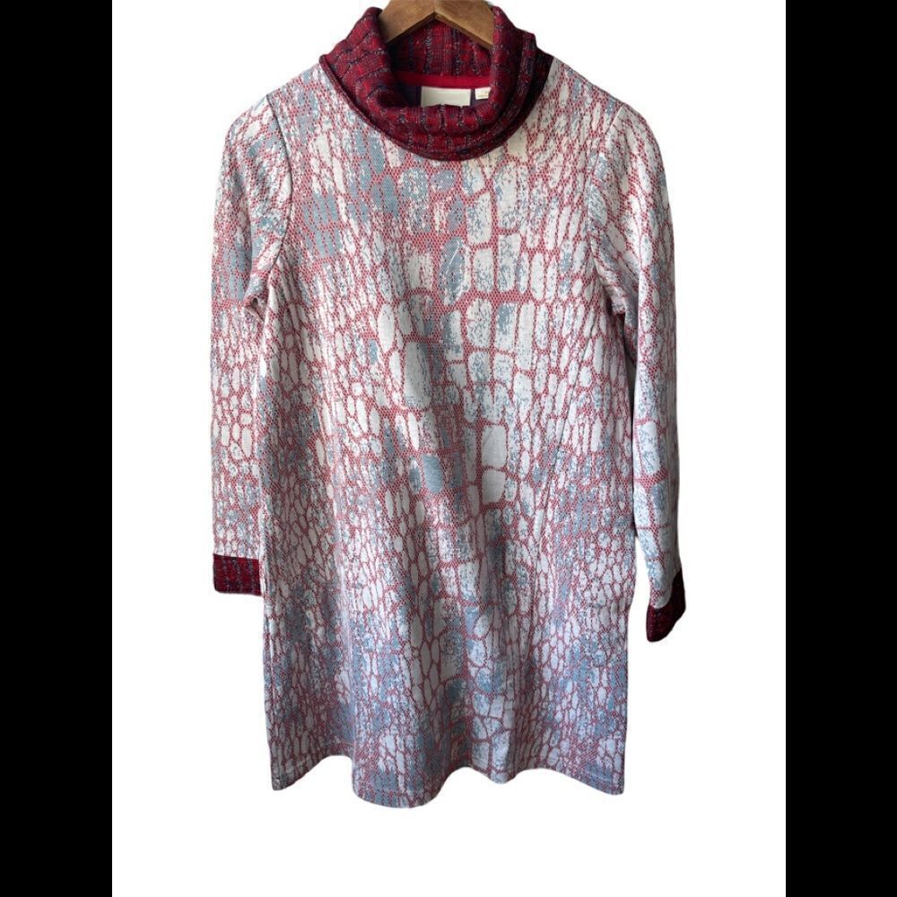 Anthropologie Maeve Red Blue Mock/turtleneck Long Sleeve sweater Dress Size XS